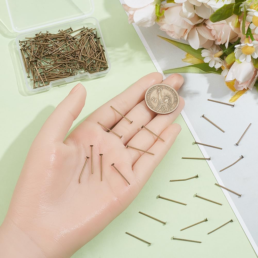 1 Box 200Pcs 0.8"/20mm Chandelier Crystal Pins Flat Head Pins Antique Bronze Metal Iron Crystals Replacements Parts Hooks Lamp Connector Hangers for Hanging Prism Bead Pendant Sun Catcher