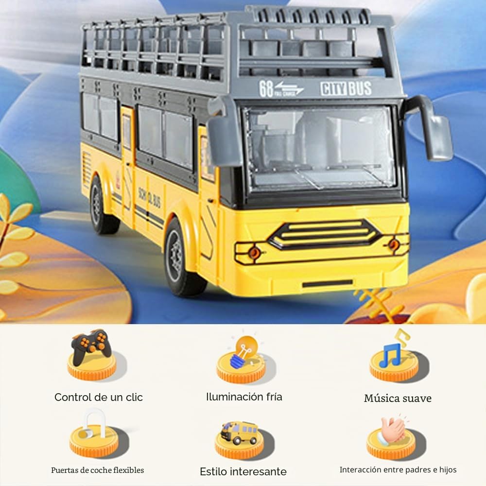 Autobús de control remoto, autobús RC 1/30 4CH con música ligera, puerta apertura, autobús juguete de interacción padre-hijo