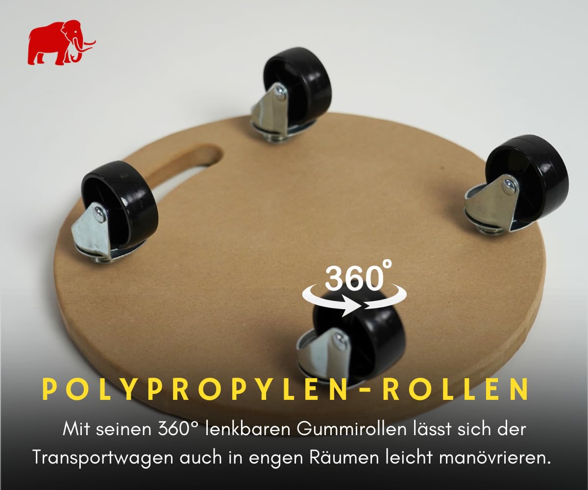 PROREGAL Profi Transportroller Hercules 30x30 cm Rund Schwerlast bis 100 kg mit 4 Gummirollen & Griff, MDF Holzplatte, 8er Set Rollbrett für Möbel Möbelroller Transporthilfe für Umzug Pflanzen