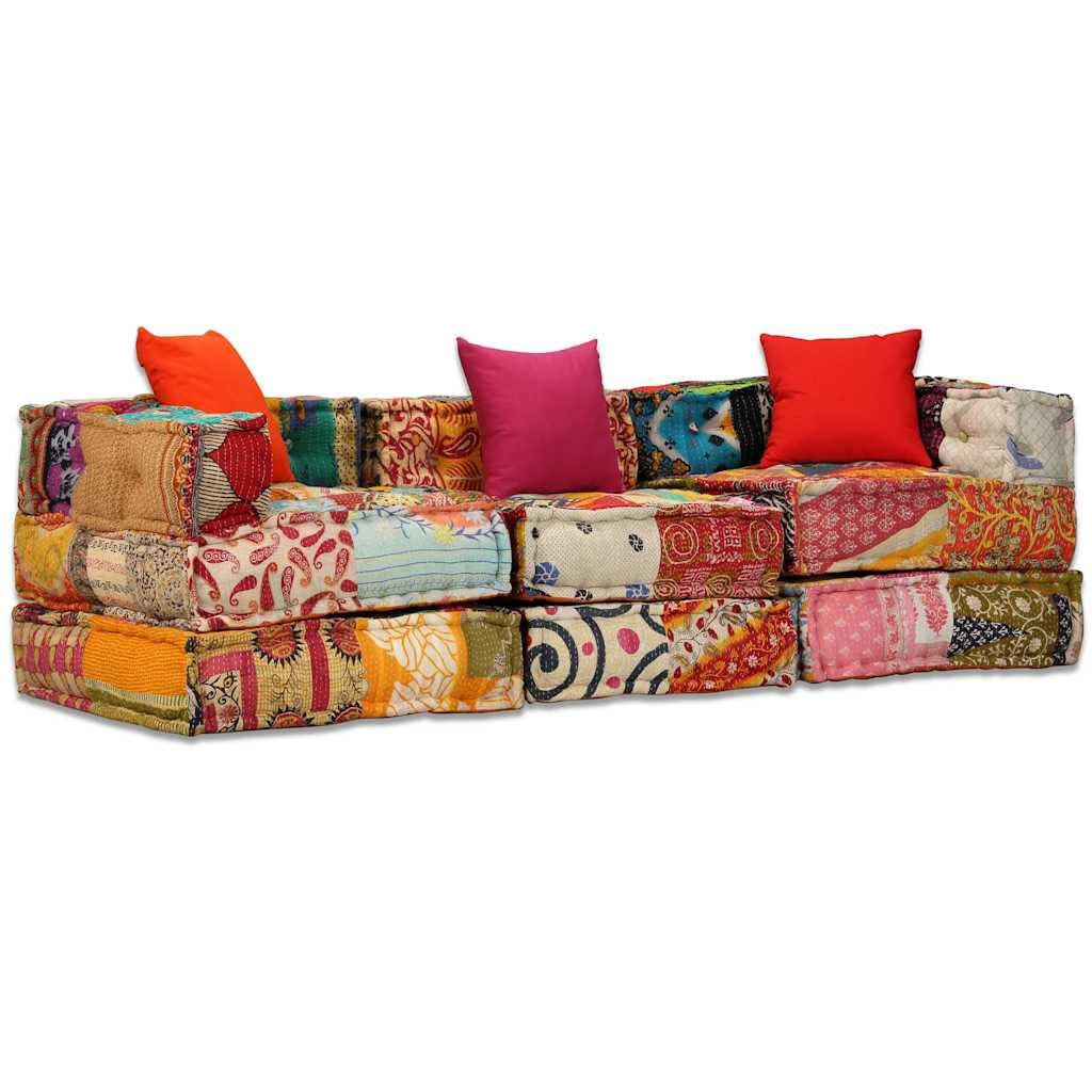 vidaXL Puf Modular de 3 plazas de Tela Patchwork