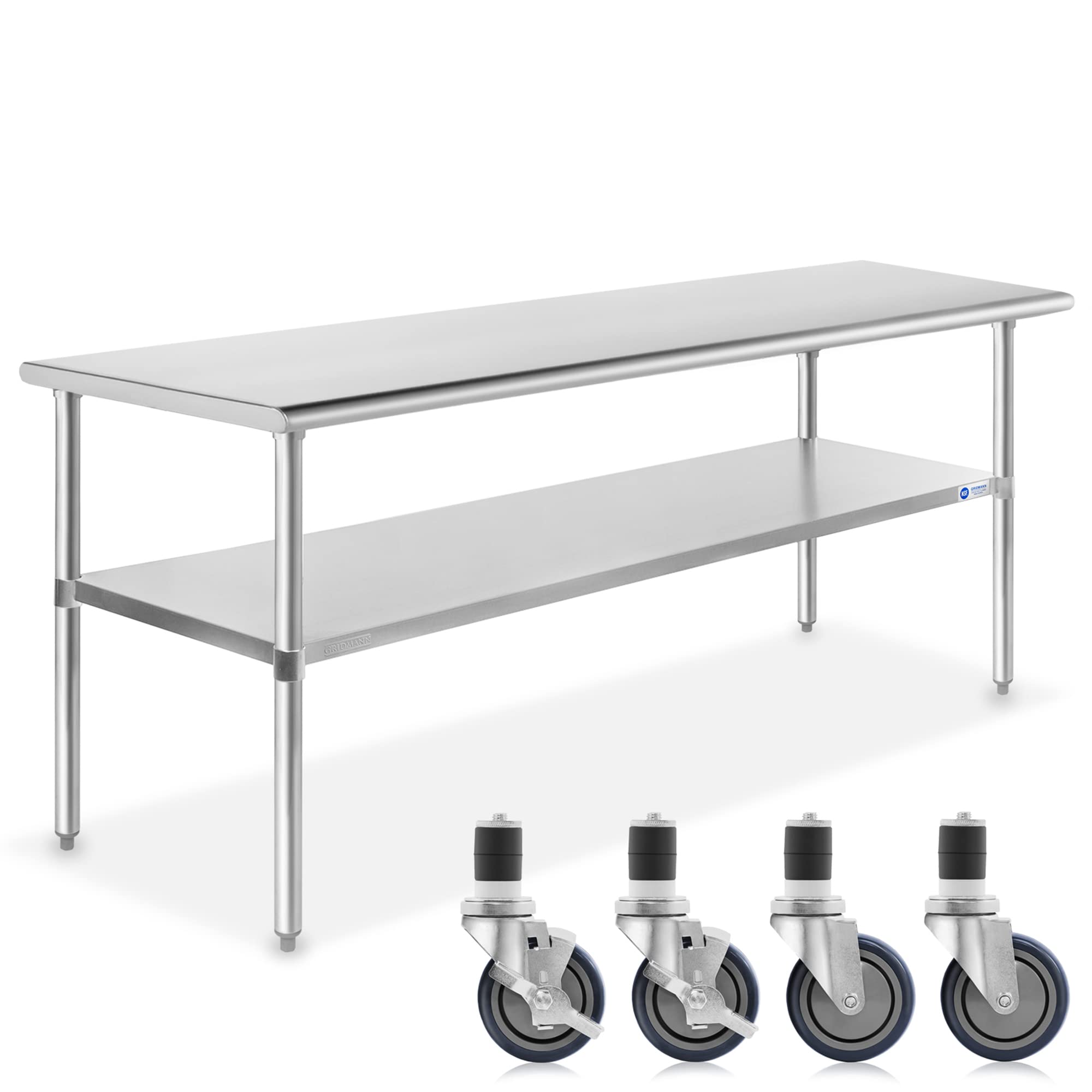 GRIDMANN NSF Stainless Steel Work & Prep Table 72 x 24 Inches with Caster Wheels and Under Shelf for Restaurant, Home, Hotel