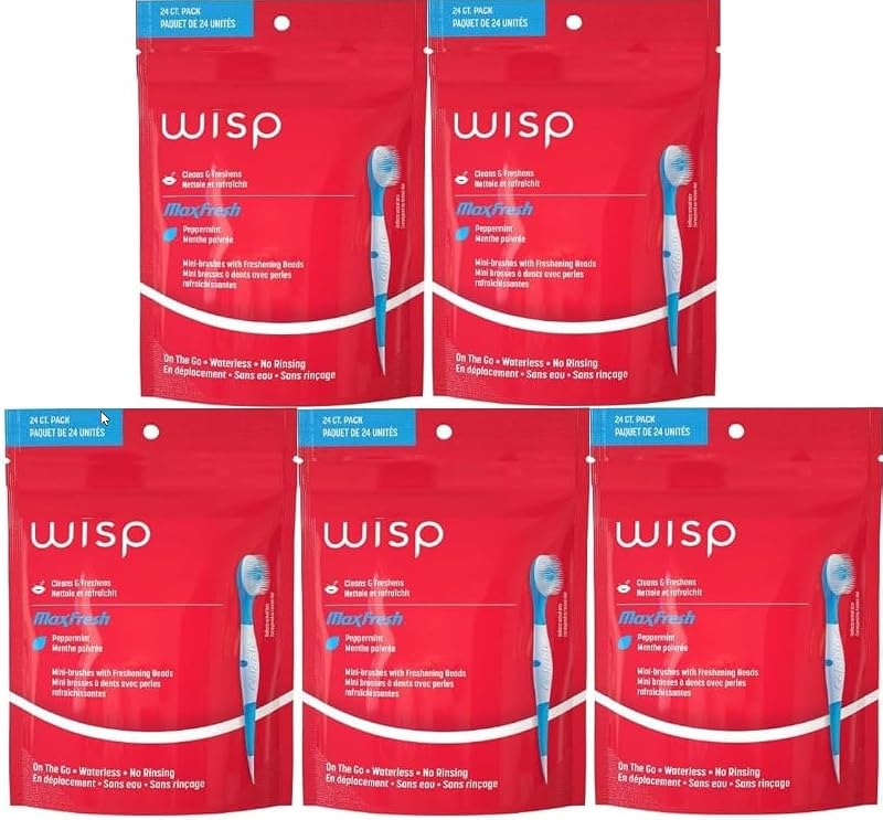 Colgate Max Fresh Wisp Disposable Mini Toothbrush, Peppermint - 24 Count, 5-Pack
