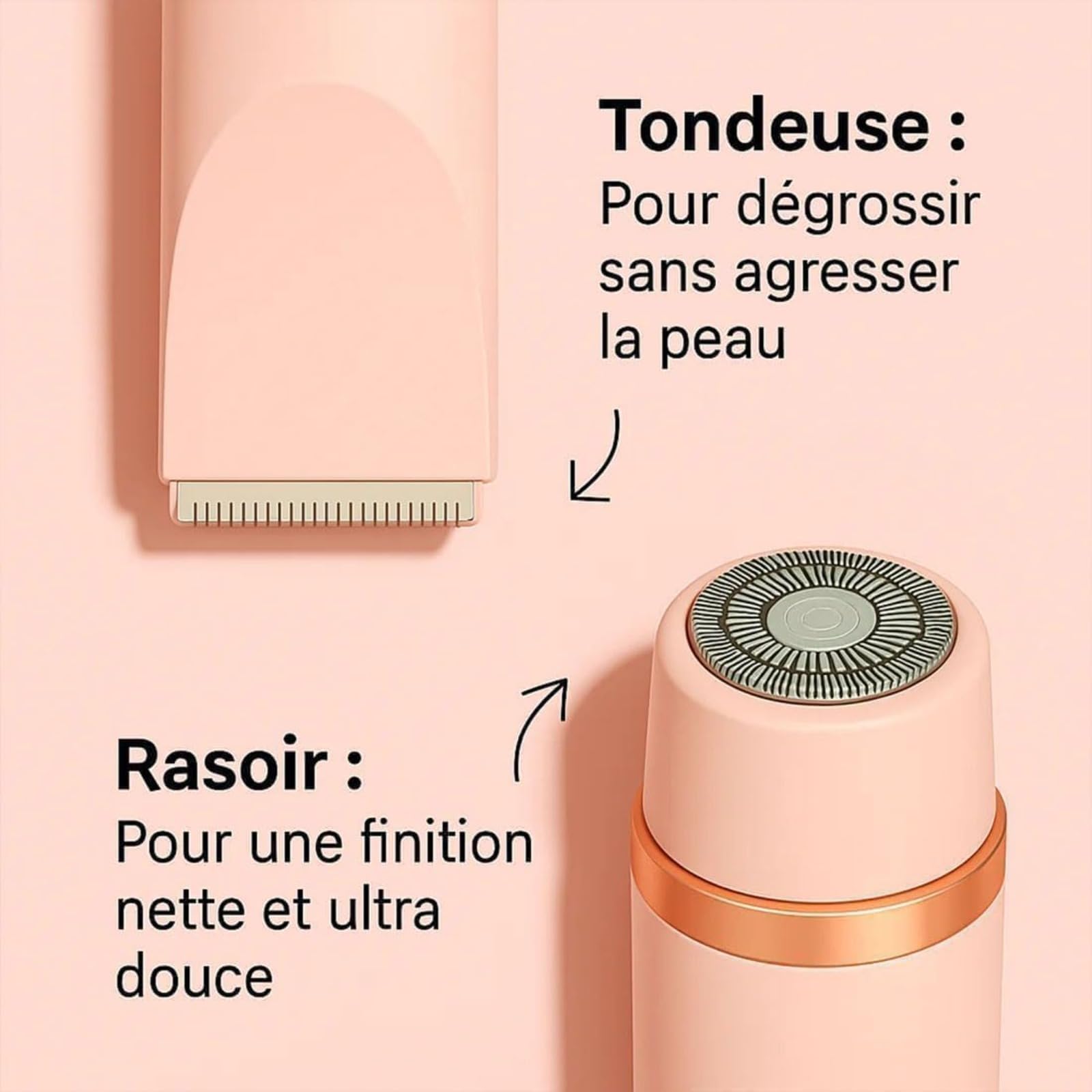 Rasoir Klyne Femme, Tondeuse 2 en 1 Femmes, Rasoir Femmes Electrique Maillot,Zone Sensible, Pour Bikini, Jambes, Aisselles utilisation humide et sèche (Rose)