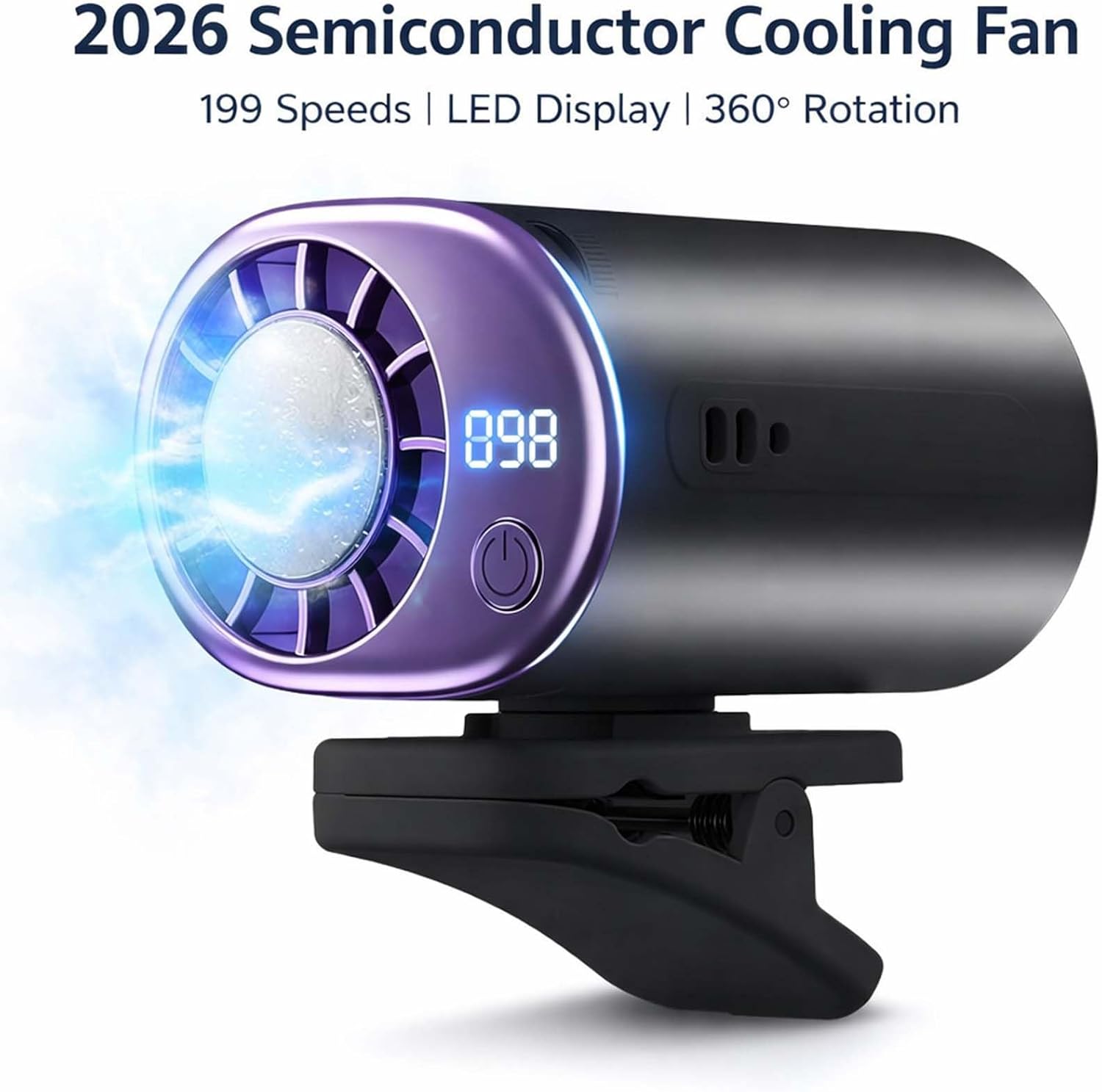 2026 Car Clip On Air Conditioner Fan With Led Display,360° Rotation, 199 Speeds Adjustable,Portable Usb Rechargeable Personal Cooling Mini Fans For Car Vent Office Desk Travel (Black)