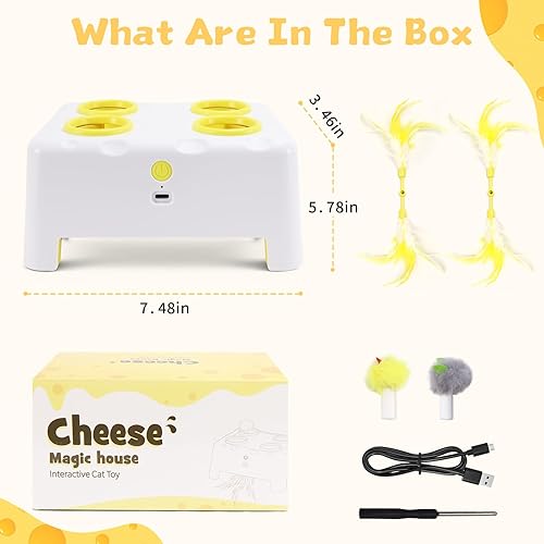 Miniatura 7 de Juguete interactivo para gatos de interior, juguete de plumas de 3 modos, juguete recargable de 4 agujeros, juguetes para gatos topo, caja de queso
