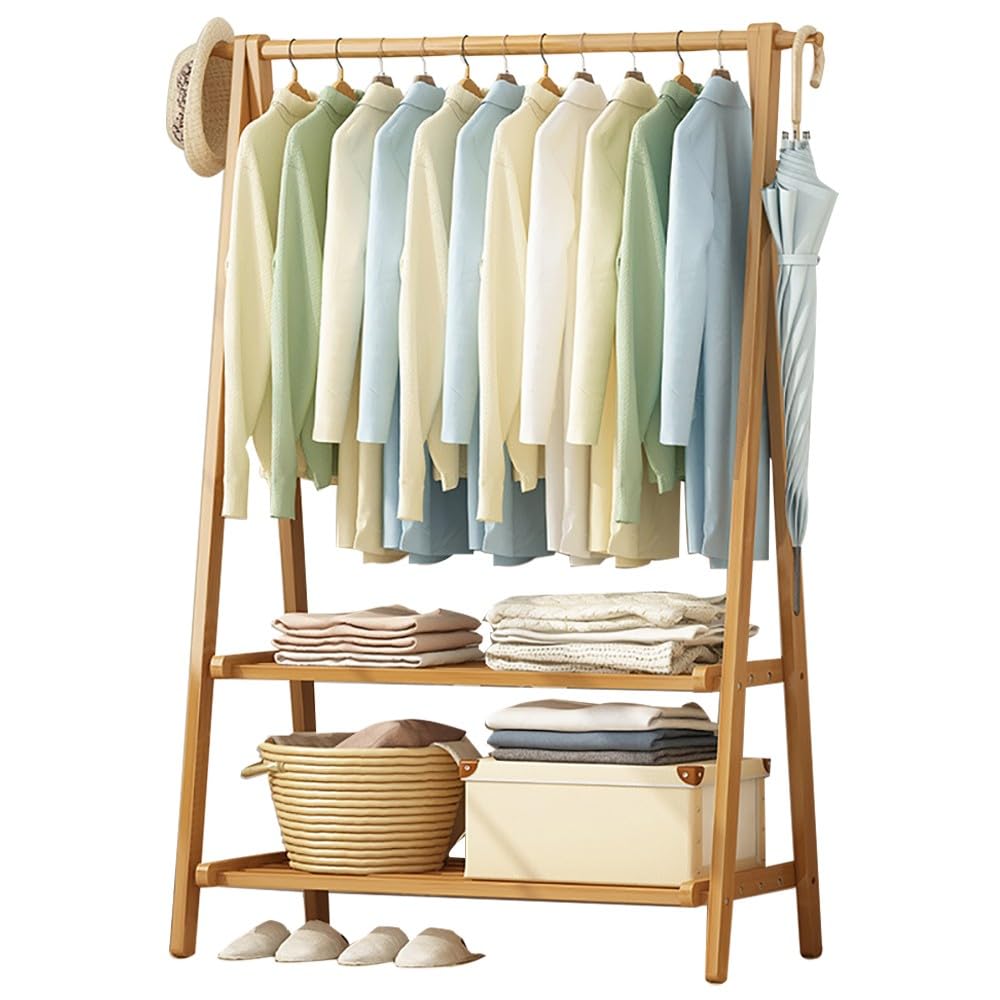 XDLEDMKIZ Wooden Coat Rack with Shoe Storage Heavy Duty Free Standing Clothes Rail for Living Room Hallway Office Bedroom Entryway Coat Hanger Stand 66CM/86CM/116CM Maxim
