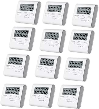 Small Digital Kitchen Timer Magnetic Back, Loud Alarm Reminder with Stand Hanging Hole Countdown Timer for Kids, Classroom, Cooking, Sports White-12 Pack