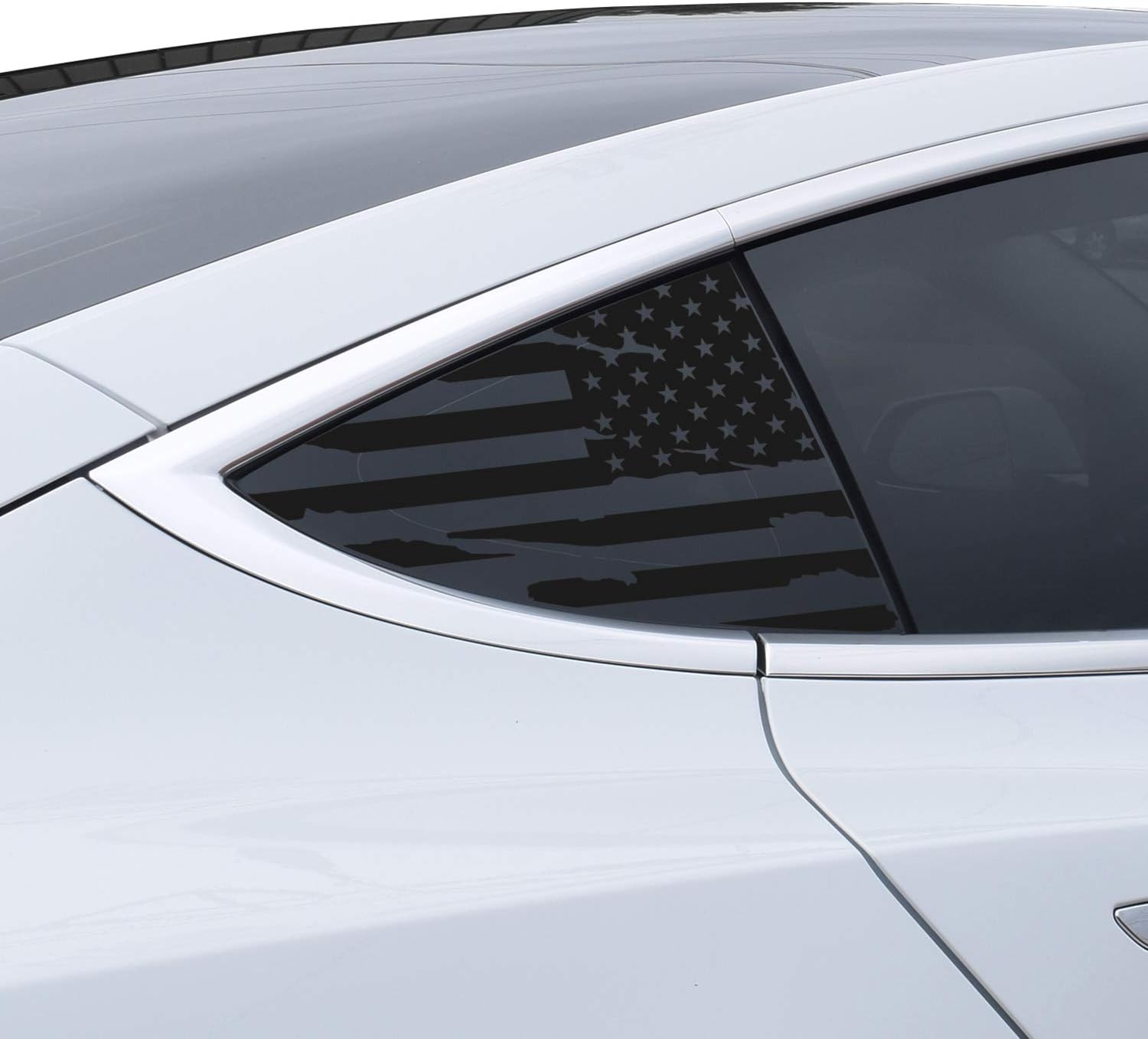 BOGAR TECH DESIGNS Precut Quarter Window American Flag Vinyl Decal Sticker Fits Tesla Model 3 2017-2023, Distressed Matte Black