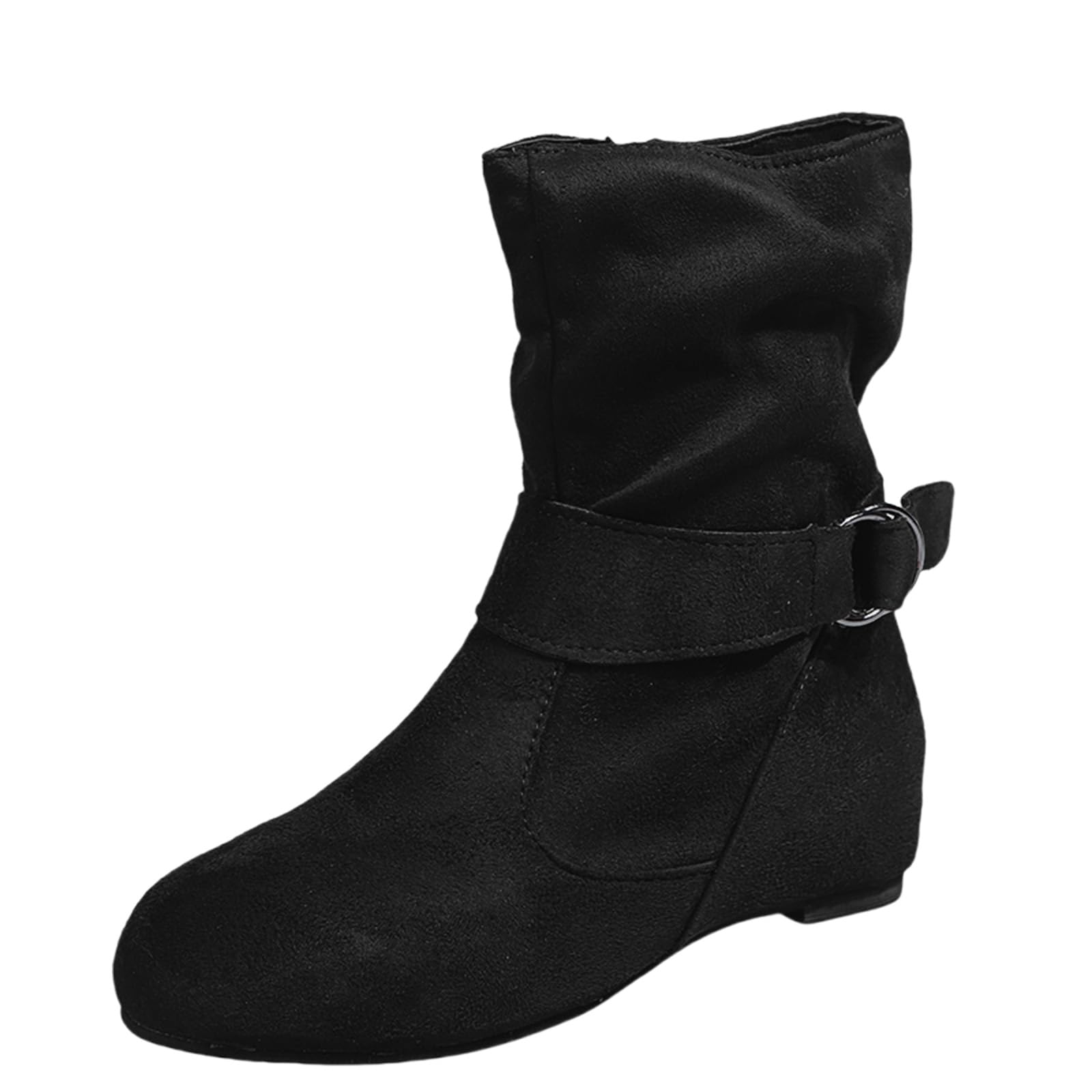 Womens Slouch Ankle Flat Boots Fashion Short Low Heel Zipper Booties Faux Suede Western Cowgirl Boots Round Toe