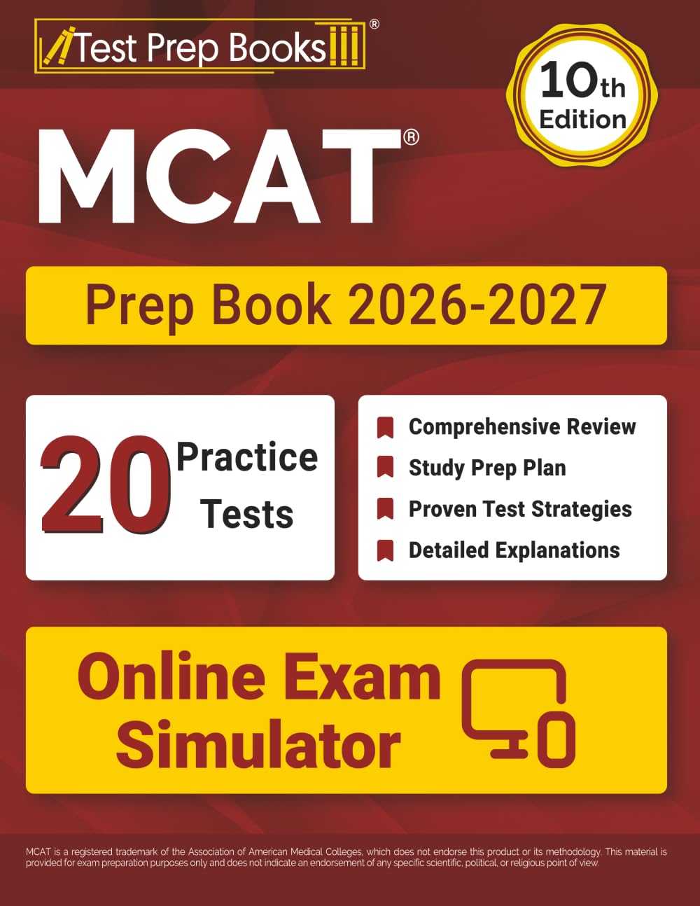 MCAT Prep Book 2026-2027: 20 Full-Length Practice Tests + MCAT Study Guide + Online Exam Simulator: [10th Edition]