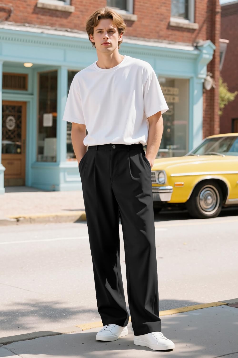 Heyfanee Pantalones Chinos Hombre Anchos Vestir Casual Pantalones para Hombres Cintura Elastica