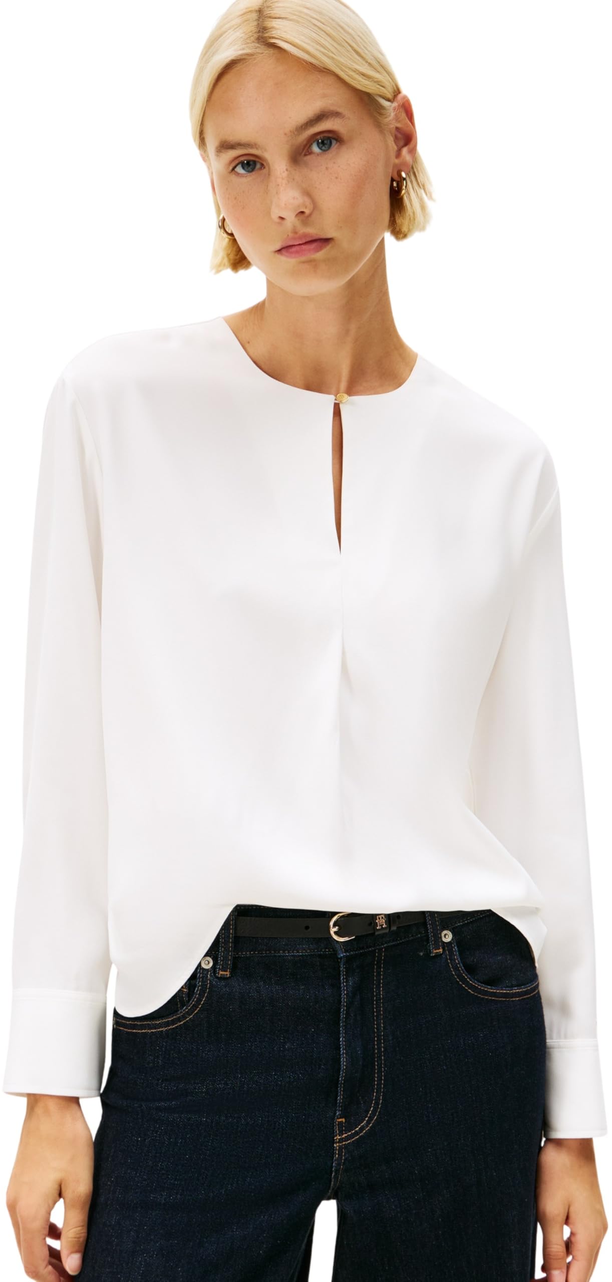 Tommy Hilfiger Women’s Relaxed Blouse with Slit, White (Ecru), 8