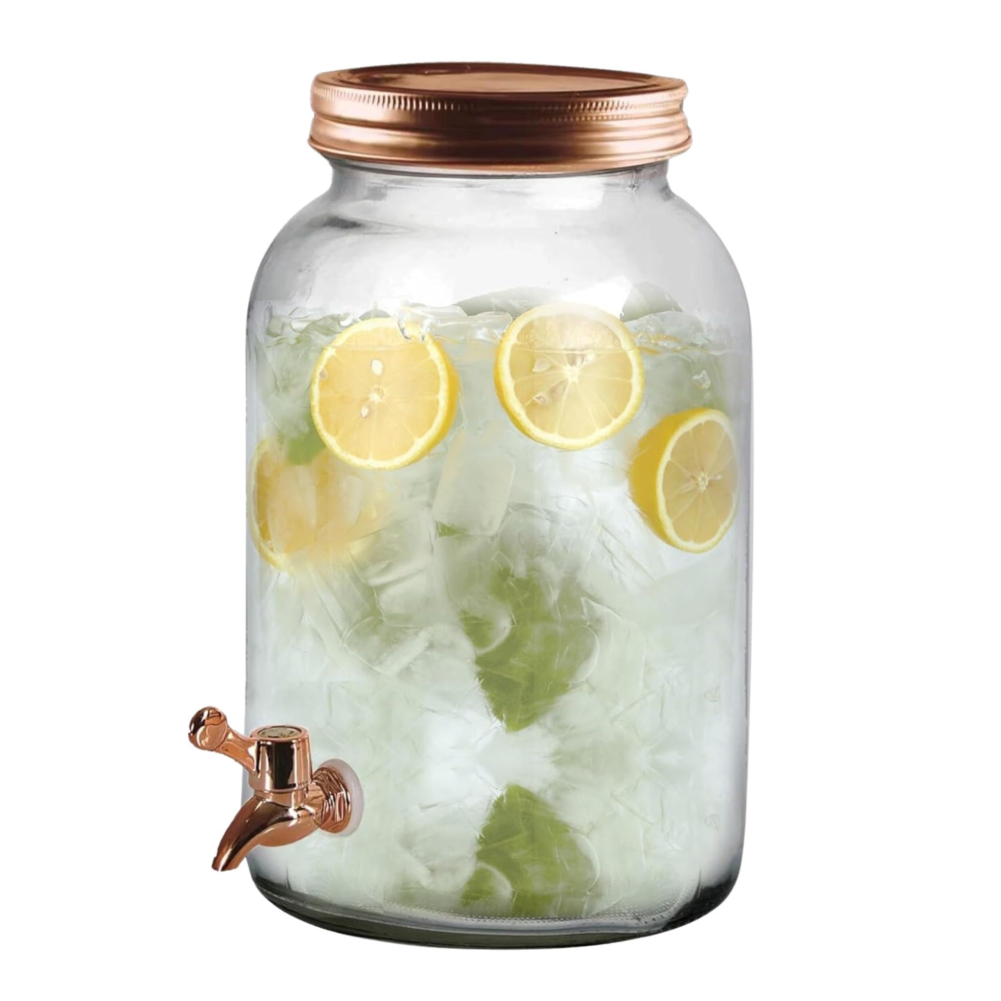 FEELINGS Glass Clear Beverage Dispenser with Tap 3.25L,Gold Lid | Drink Server for Parties, Events & Weddings | Stylish Glass Beverage Container for Cocktails, Lemonade & Iced Tea