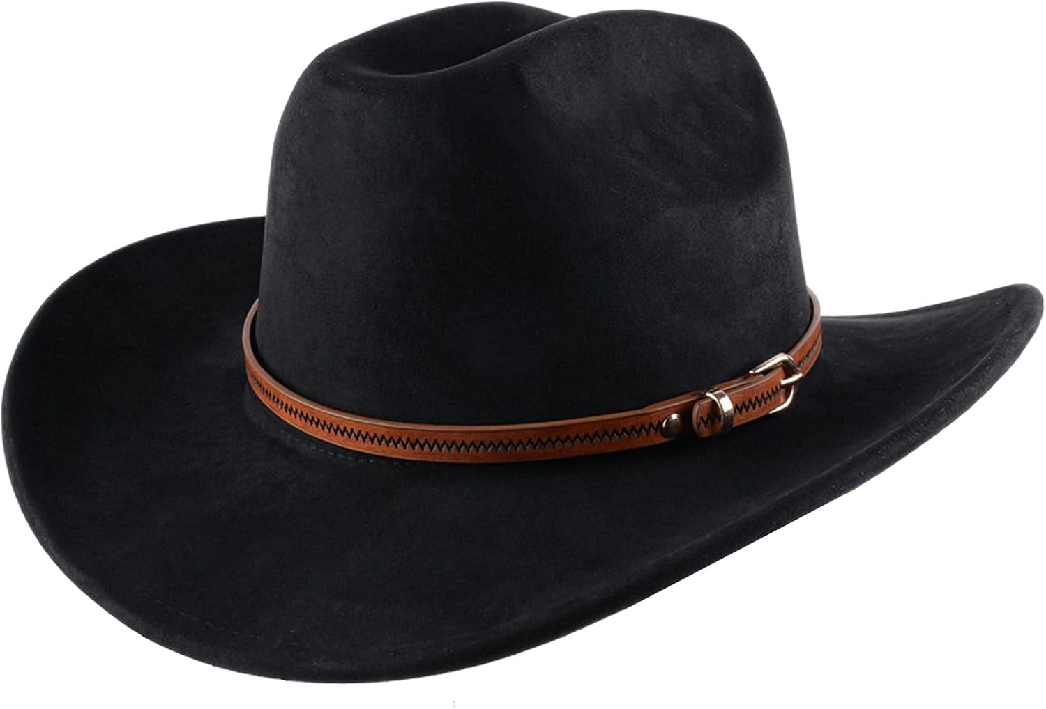 Unisex Wide Brim Black Cowboy Hat with Elegant Brown Band, Stylish Cowboy Hat for Men and Women for Parties and Outdoor Activities
