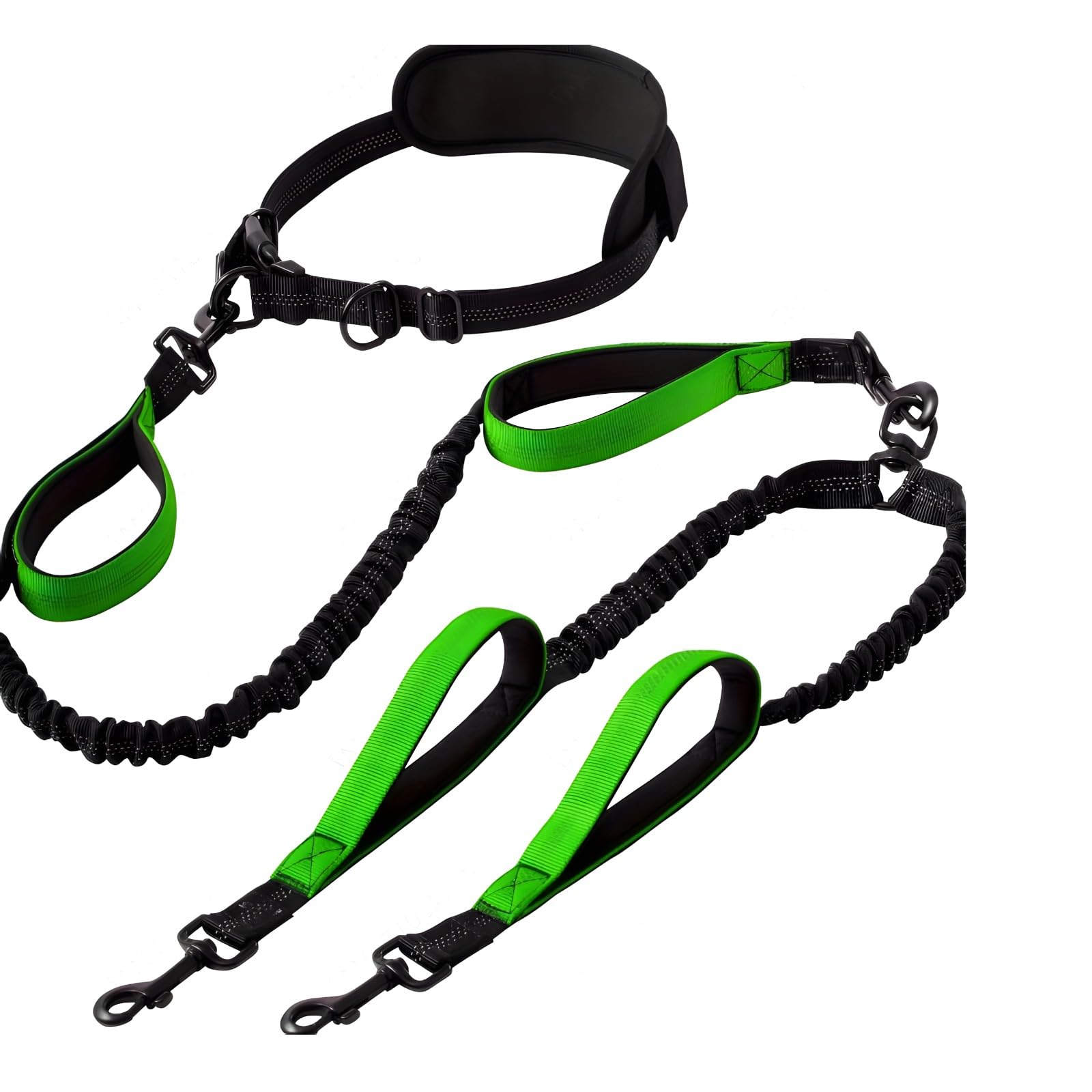 Doppelhundeleine, 53,1 in / 135 cm Hüft-Bungee-Leine, freihändige Hundeleine mit 360°-Drehgelenk, Dehnbare Leinen für große Hunde, gepolsterter Griff, reflektierend