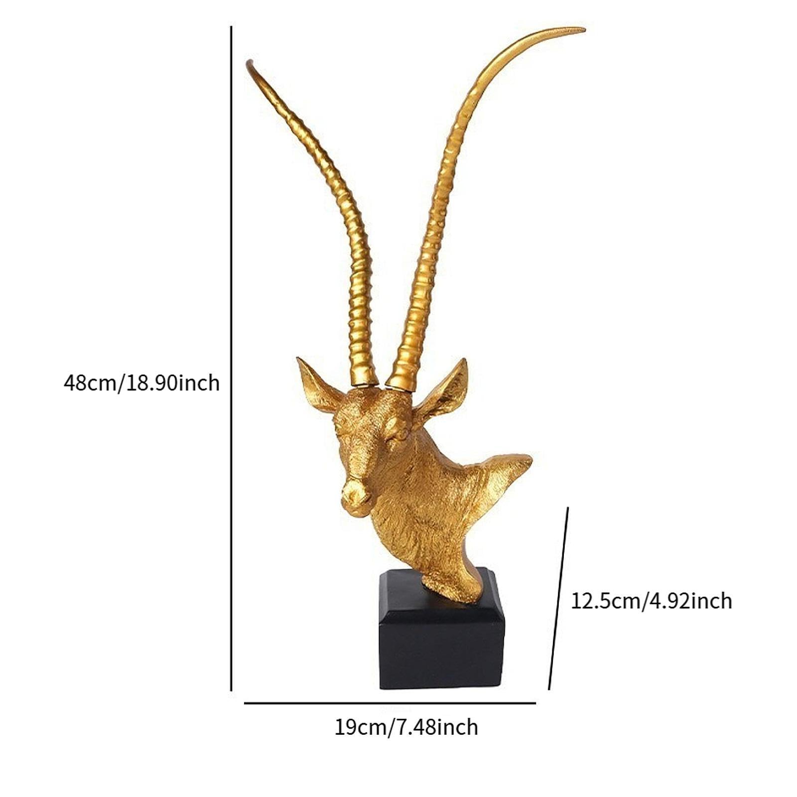 Qianly Scultura di Testa di Antilope, Oggetto da Collezione, Realistica, Decorativa, Statua di Animale da Scrivania per Libreria, Caminetto, Soggiorno, Mobil, Oro