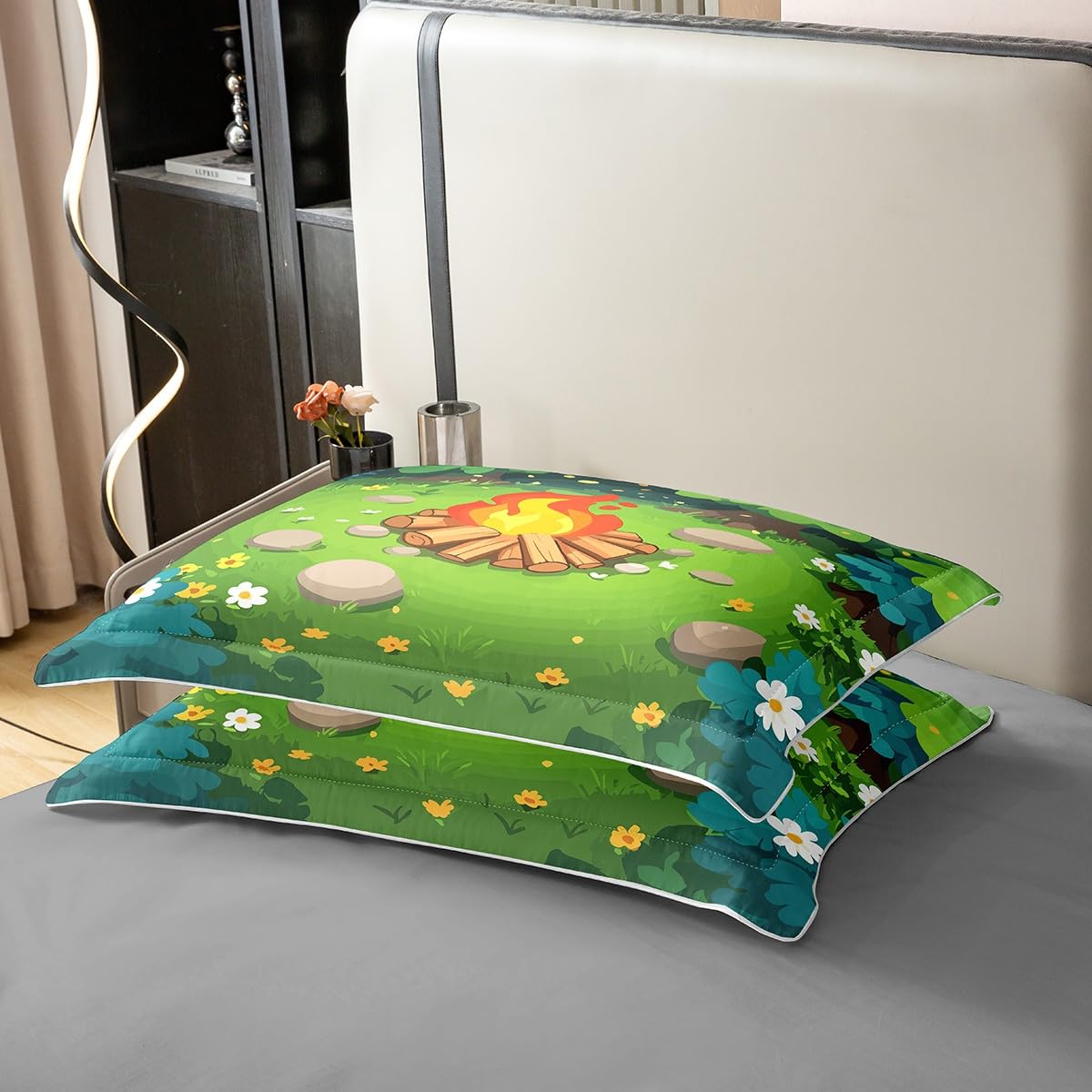 Homewish Camper King pościel szczęśliwy kemping bawełna poszewka na kołdrę zestaw leśny kemping poszewka na kołdrę dla dzieci chłopców dziewcząt, zestawy łóżek na ognisko