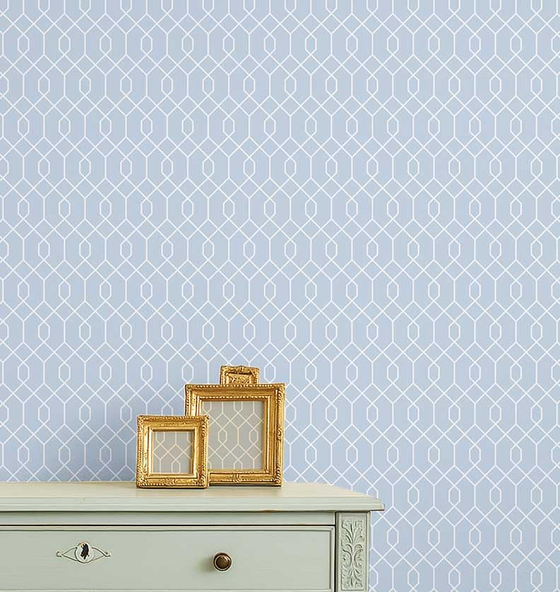 Papier peint hexagonal vinyle texturé et imperméable bleu 63x304cm