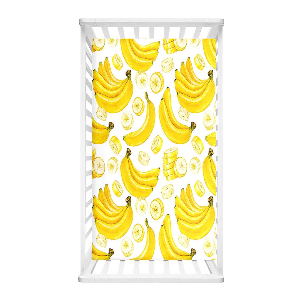 Morbuy Cot Bed Sheets, Fruit Print Bedside Cribs Fitted Sheets Newborn Pram Sheets Fitted,Microfiber Cot Bed Mattress Protector, Bassinet Sheets, Easy Care (Banana,120x60cm)