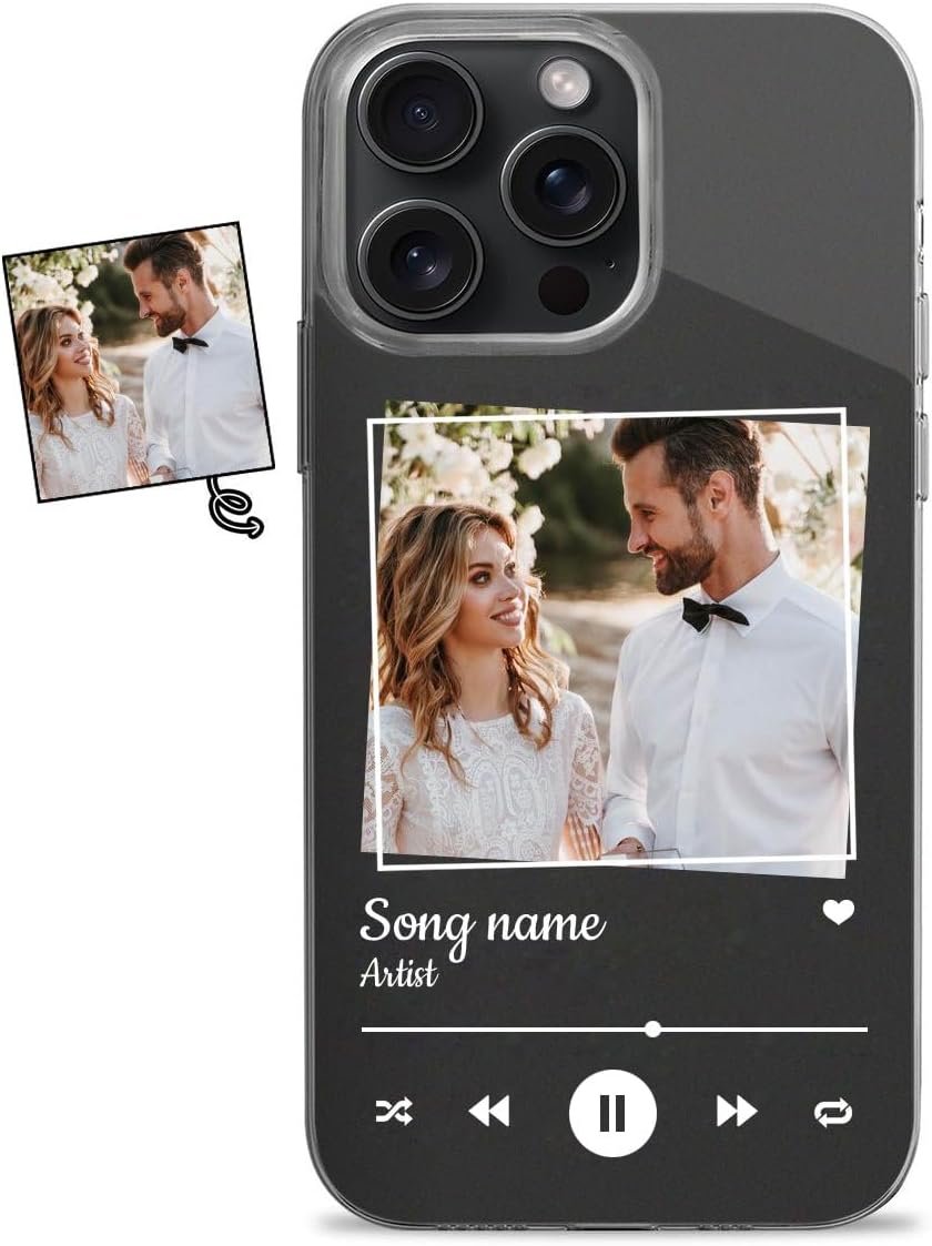 Custom 1-Music Player Collage Case for iPhone 17, 16, 15, 14, 13, 12 Pro Max, 11 Xs 8 7 6 Personalized with Text, Gift for Couples or Friends on Valentine's Day