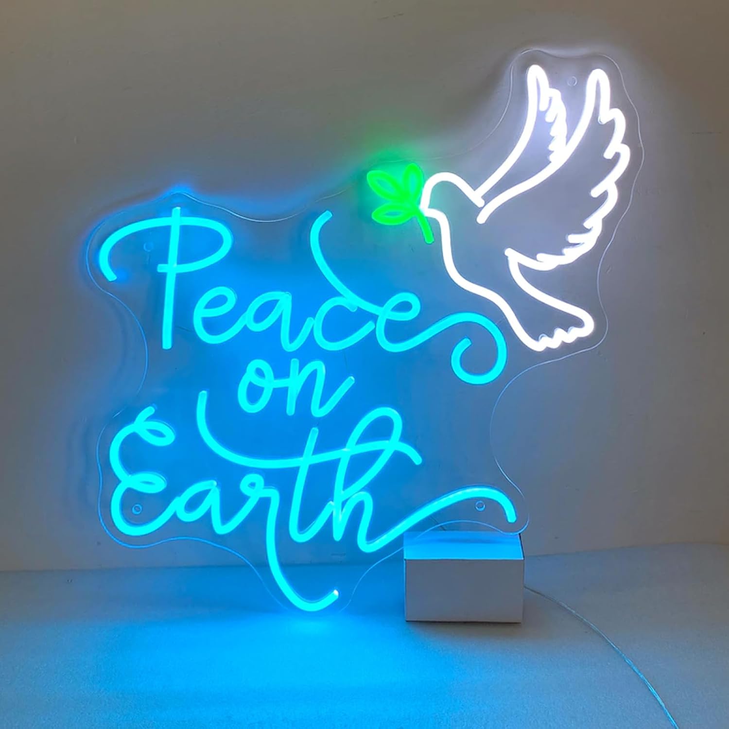 Peace On Earth Neon Sign 20 inches Led Peace On Earth Neon Light Up Signs Peace Bird Dove Leaf Branch Room Wall Decor for Home