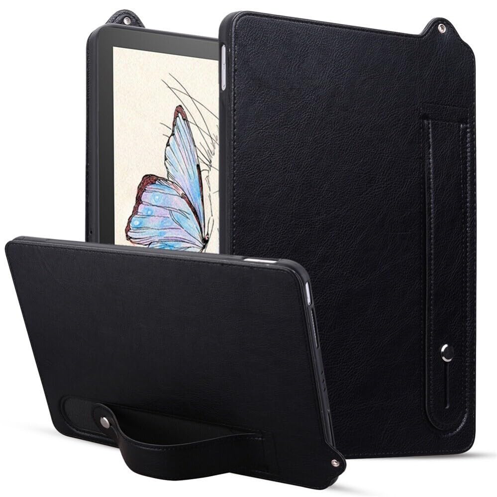 Étui Kindle Colorsoft 2024 rabat cuir et sangle silicone anti-chute