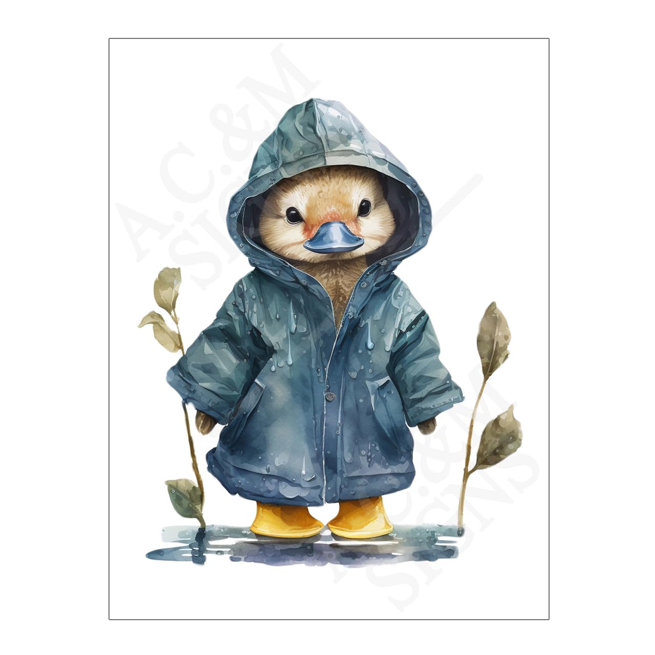 Cute Duckling in Raincoat Metal Wall Art Print Sign Picture Plaque Duck Prints Signs Home Décor Living Room Kitchen House Bedroom Bathroom Décor Gift 15301 (10.6 x 8 inches (27cm x 20cm))