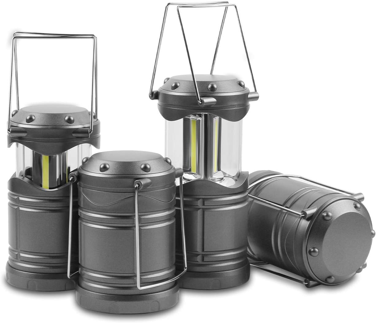 Lichamp 4 Pack LED Camping Lanterns, Battery Powered Camping Lights COB Super Bright Collapsible Flashlight Portable Emergency Supplies Kit, Dark Gray : Tools & Home Improvement