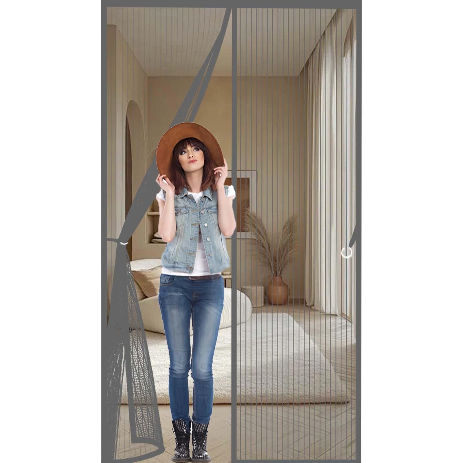 Feijdon Grey Fly Insect Screen Door 133 X 189 Cm Powerful Magnets And Full Frame Magic Tape, No Drill Installation Magnetic Fly Screen Door Curtain Hundreds Of Sizes, Lets Fresh Air In,