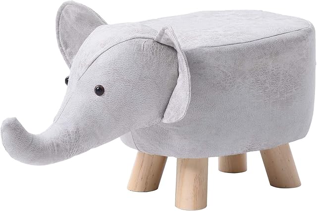 Avos-Deals-Global Light Grey Elephant Shaped Footstool, Upholstered Ottoman Footrest Décor, Animal Shape Footrest a Creative Design for Living rooms, Bedrooms & Nurserys