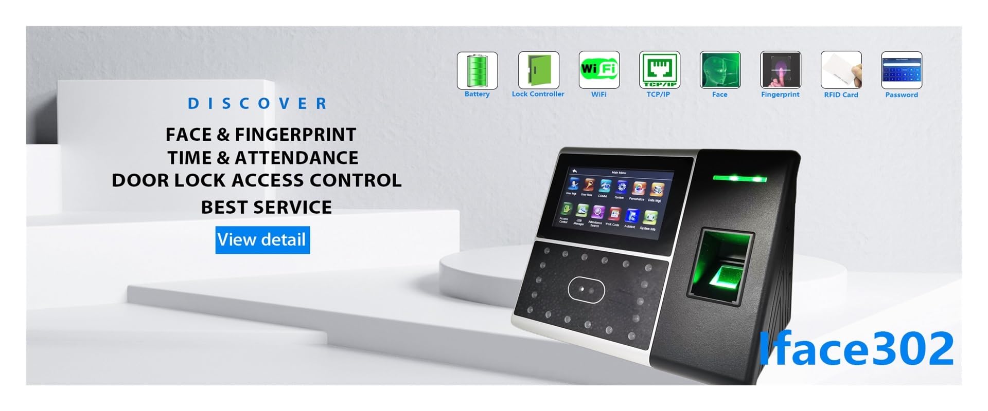 Zegar, Iface302 Bateria Biometryczny system obecności na twarzy Odcisk palca Zarządzanie obecnością pracowników Elektroniczne urządzenie zegarowe dla małych firm i biur