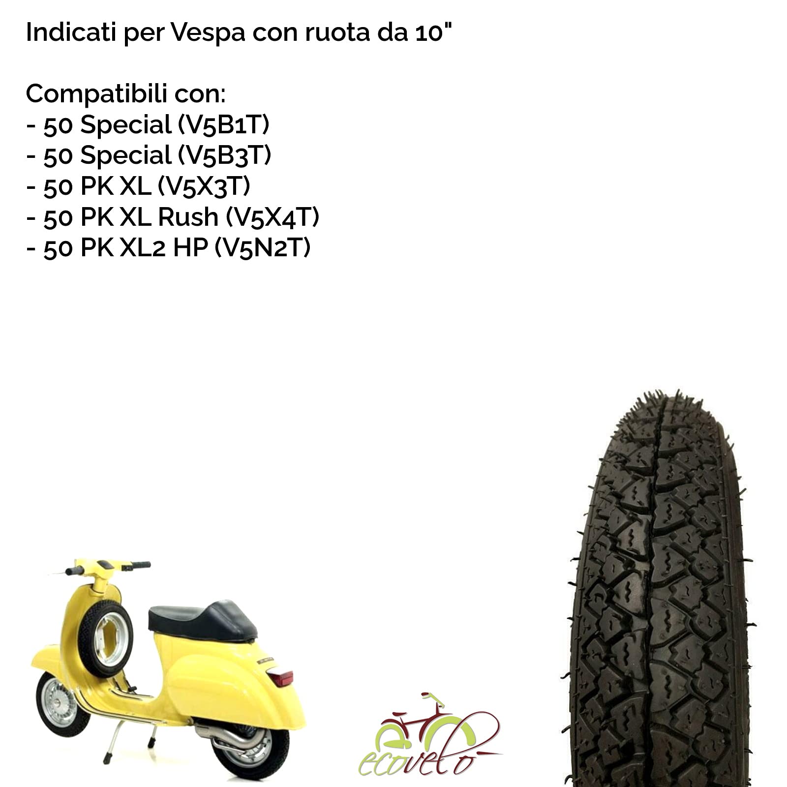 3 COPERTONI UNION 3.00-10 + CAMERE PNEUMATICI COMPATIBILI CON VESPA 50 SPECIAL XL Rush 50 PK XL2 HP