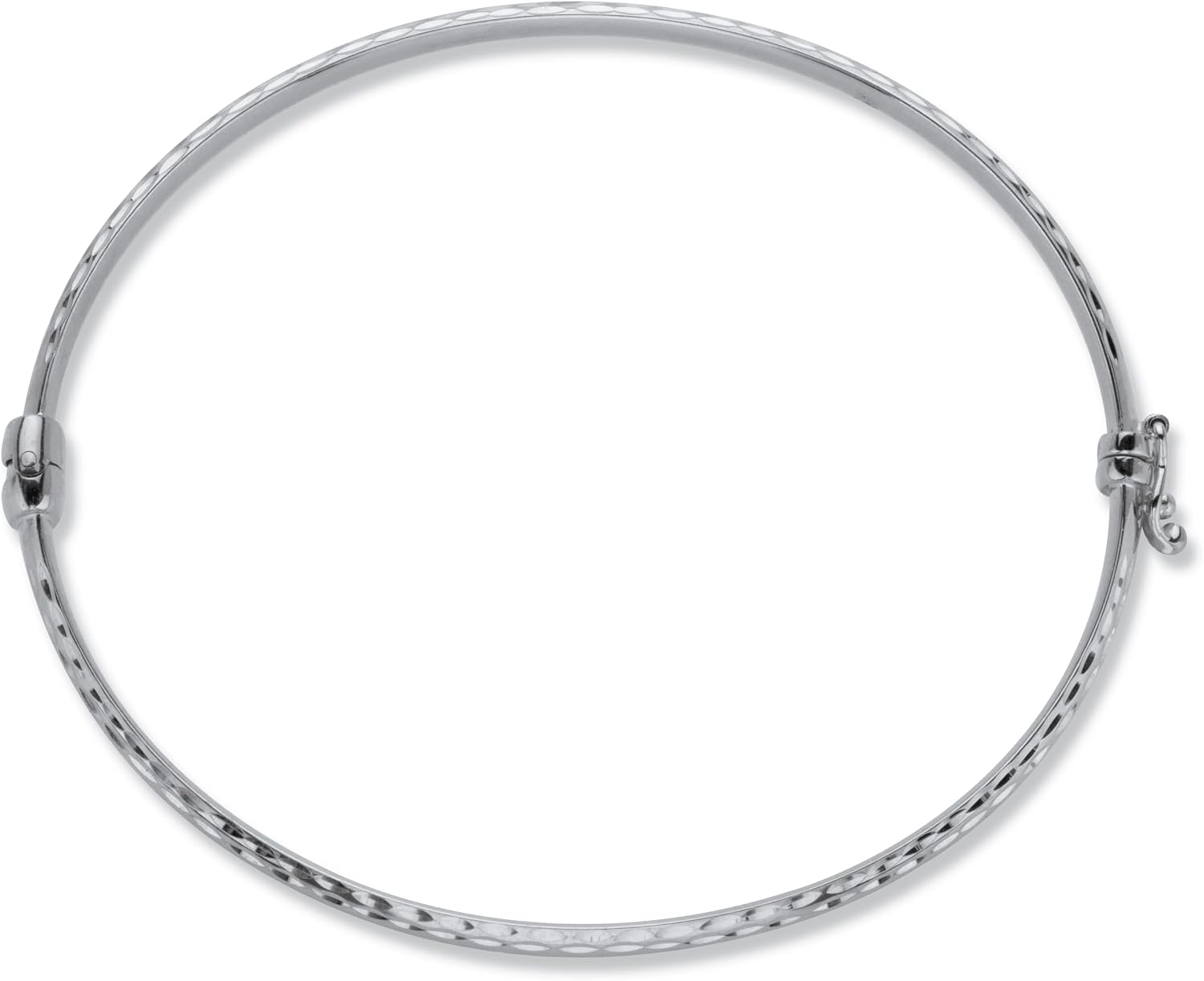PalmBeach Sterling Silver Hammered & Polished Hinged Bangle Bracelet Set (4mm), Hidden Box Clasp, 7.75 inches