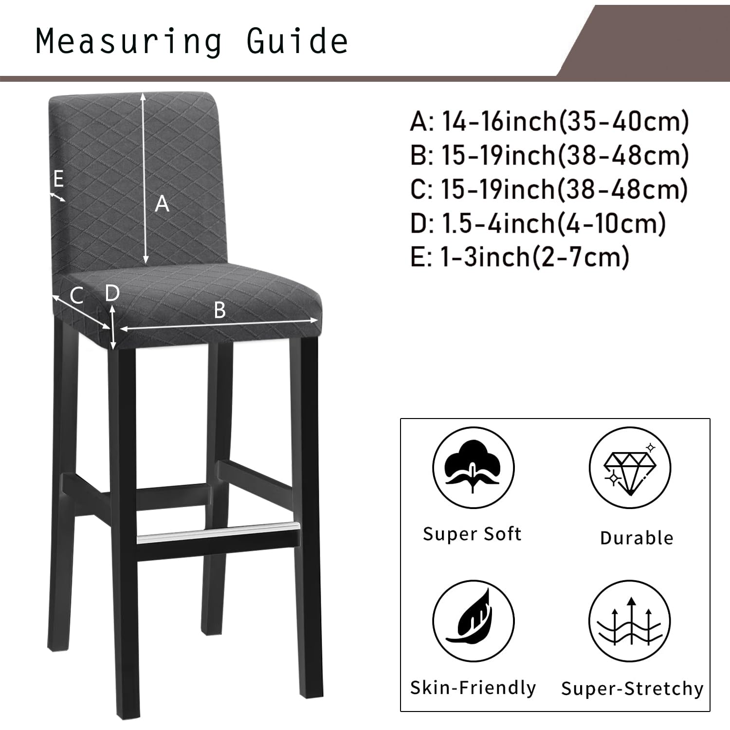 KELUINA Bar Chair Stool Covers, Stretch Removable Washable Chair Slipcover for Short Swivel Dinning Chair Back Chair Bar Stool Chair (Grey,Set of 2)