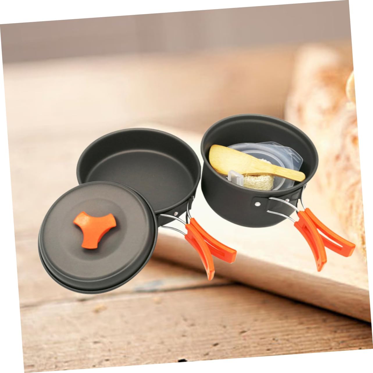 LIOOBO 8pcs Portable Outdoor Cooking Set Camping Cookware Kit Dutch Oven Pan Bowl Spoons Cutlery for Person Camping