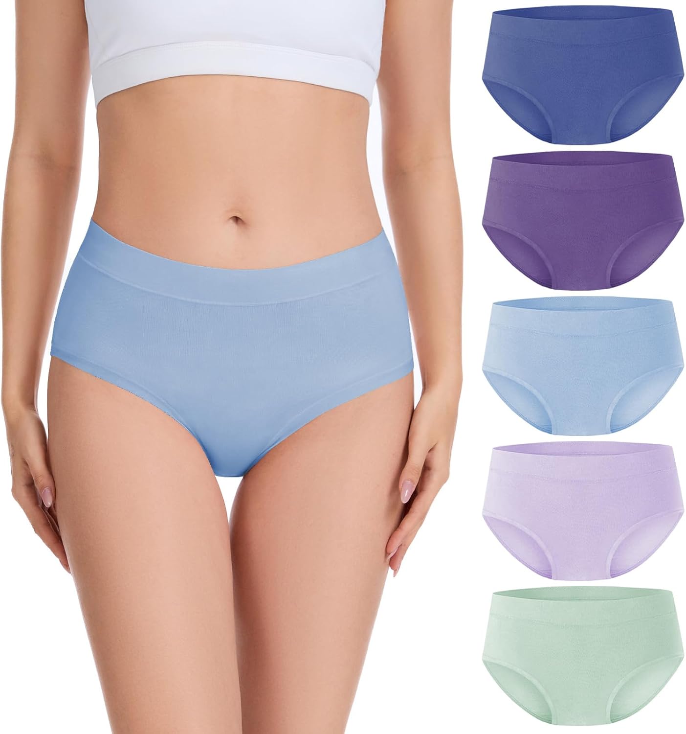 Migbean Womens Underwear Viscose Made from Bamboo Briefs for Women Mid Waisted Ladies Panties Lightweight Breathable 5 Pack