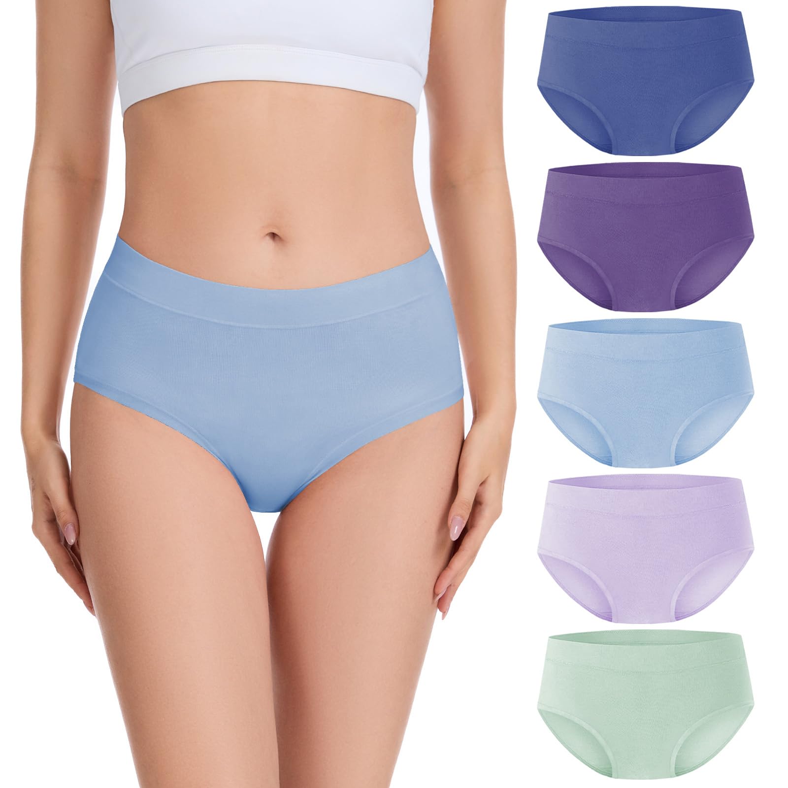 Migbean Womens Briefs Underwear Viscose Made from Bamboo Panties 5 Pack | Moisture-Wicking, Breathable, Double-layer Crotch, Ultra Soft, Comfy, Lightweight, Second Skin Feel, Tag-Free, High Quality