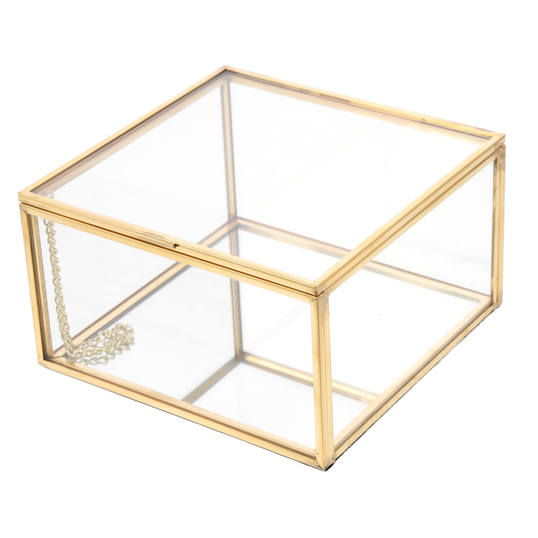 Boîte à bijoux transparente en verre et laiton doré style vintage élégant