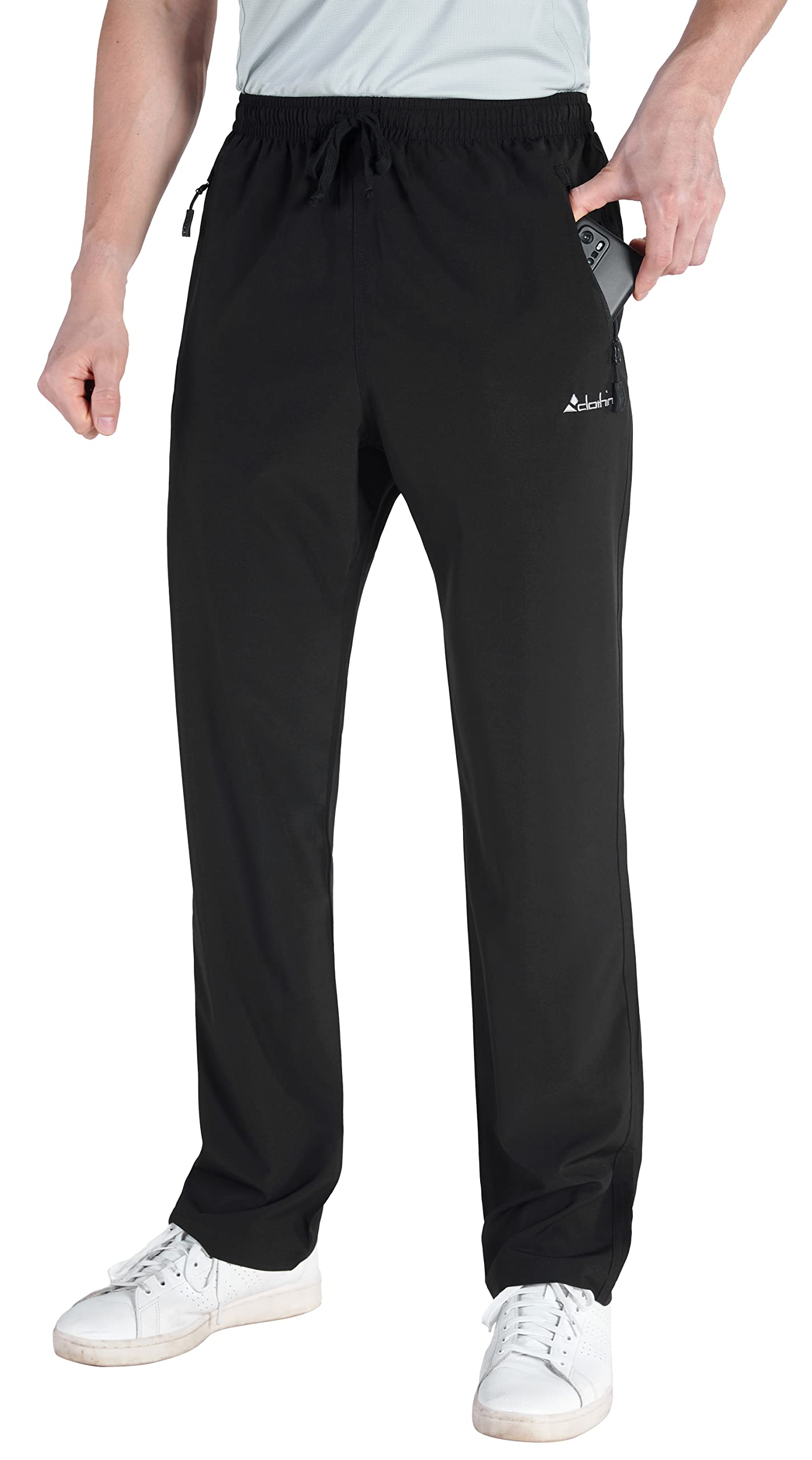 clothin Men's Lightweight Elastic Waist Pants Drawstring Athletic Sweatpants with Zipper Pockets for Hiking Casual Travel