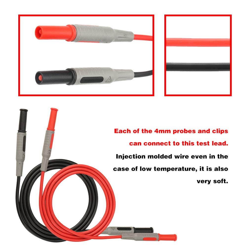 FLEXMAN P10 15A Banana Wire, Double Insulation Flexible Banana Plug Silicone Test Leads for 4mm Probes and Clips