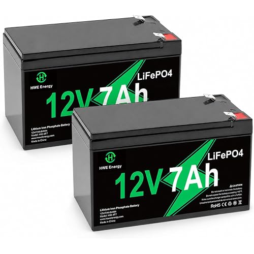 HWE 12V 7Ah Lithium Battery 2 Pack for SLA 6FM7 1270, ADT Security System | 4000 Deep Cycle, 15A BMS 12V LiFePO4 Battery for Ride on Toy, UPS, Fish Finder, FiOS System, Solar, Camping, Deer Feeder