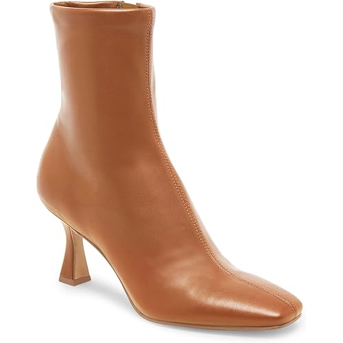 Coutgo Womens Kitten Heel Ankle Boots Square Toe Side Zipper Dressy Booties Fall Shoes