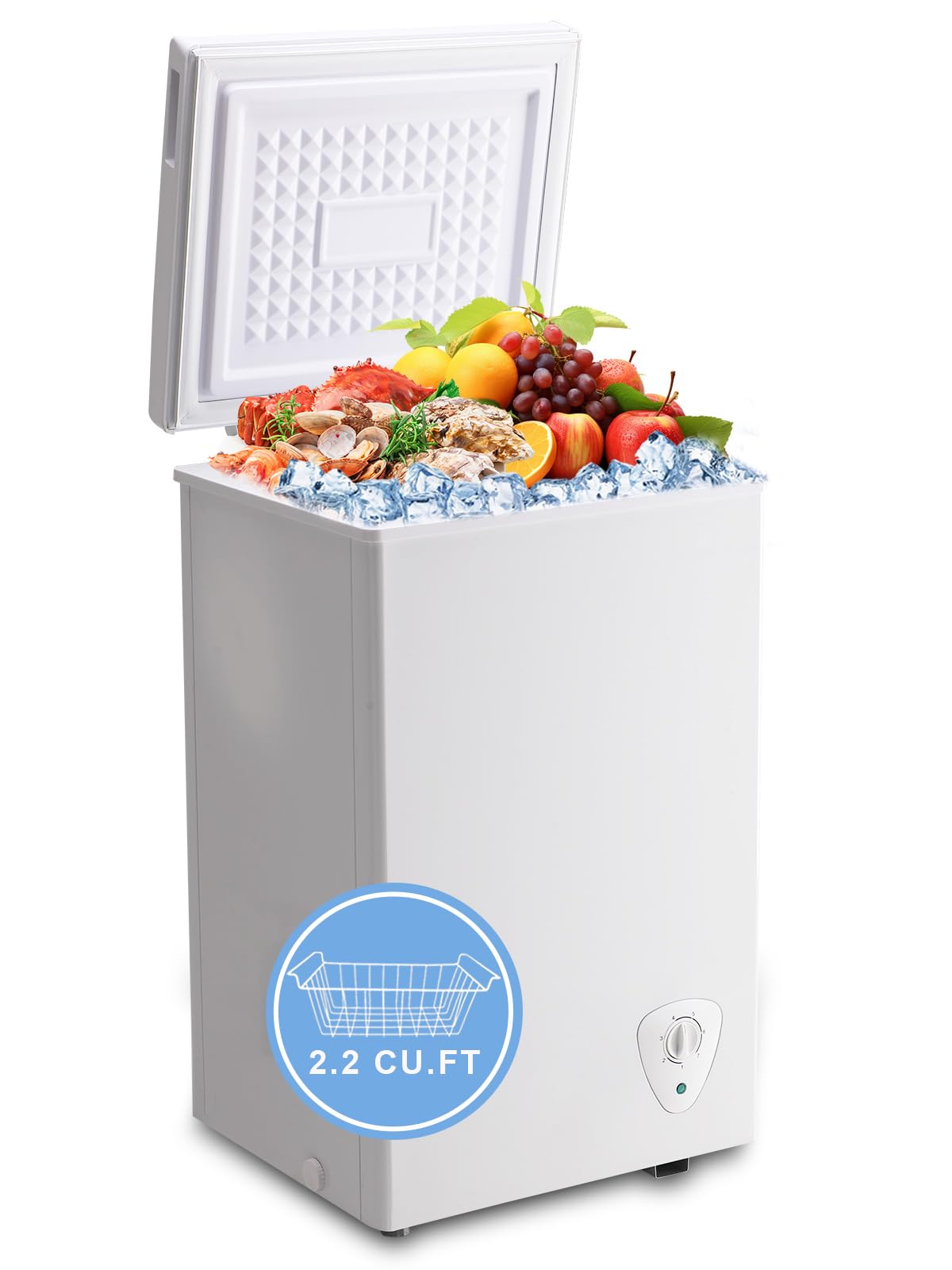 Chest Freezer Small Deep Freezer White 2.2 Cu.Ft Free-Standing 7 Temperature Control And Removable Basket Open Deep Freezer Energy Saving Apartment Kitchen | Fridge.com