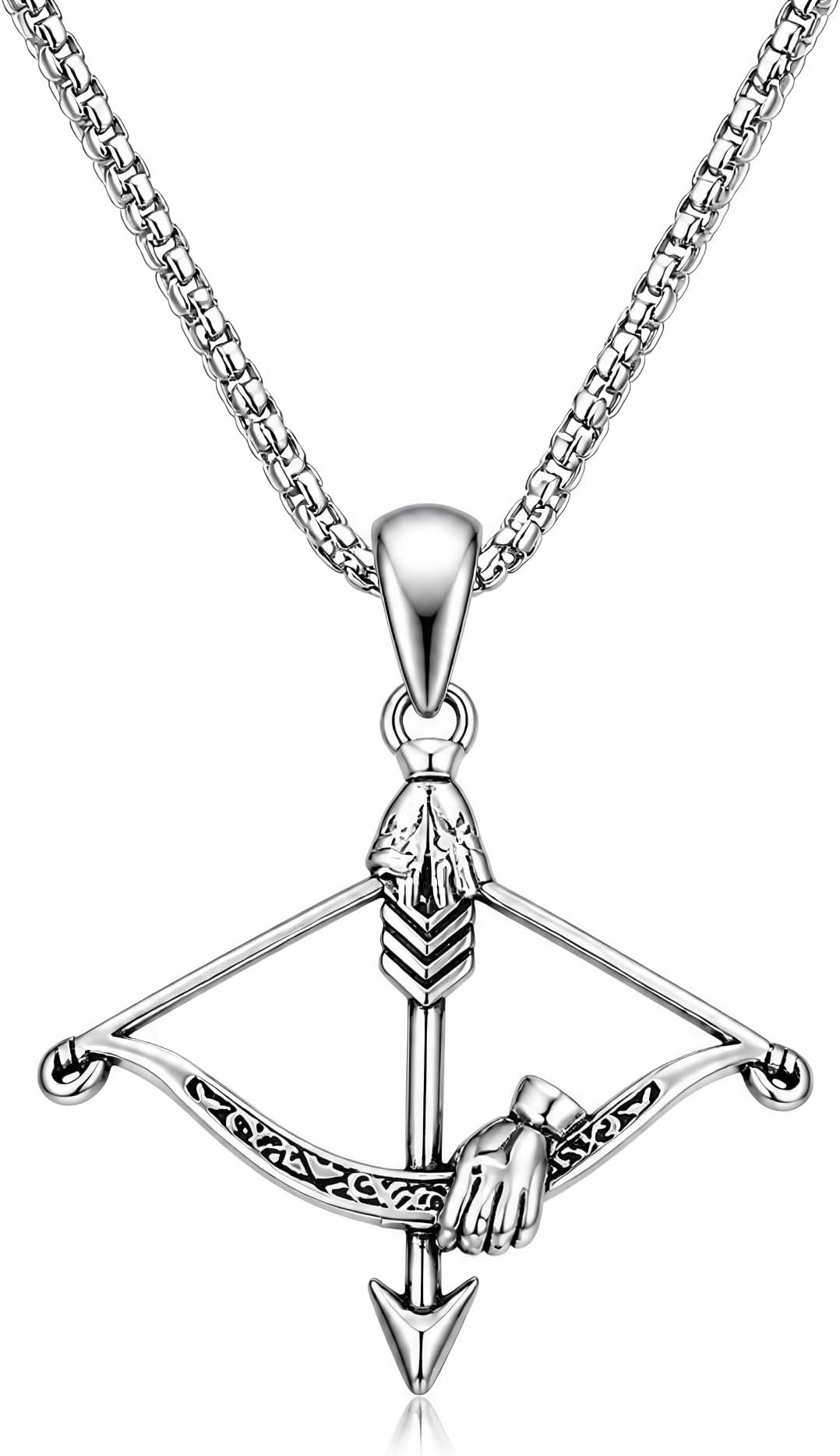 Cross Bow and Arrow Necklace for Men, Non Tarnish Durable Stainless Steel Necklace 24inch with Zinc Alloy Crucifix Pendant for Male, Archery Jewelry Accessories Gift for Valentines Day for Boyfriend and Husband