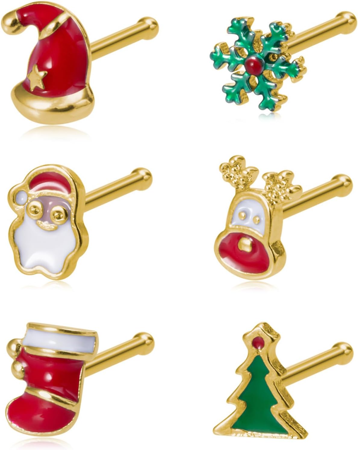 INTIMATE LOVERChristmas Nose Rings Pack, 20G Nose Studs, Christmas Elements L-Shaped Nose Piercing Jewelry, 316L Stainless Steel Nostril Piercing Jewelry for Women and Men