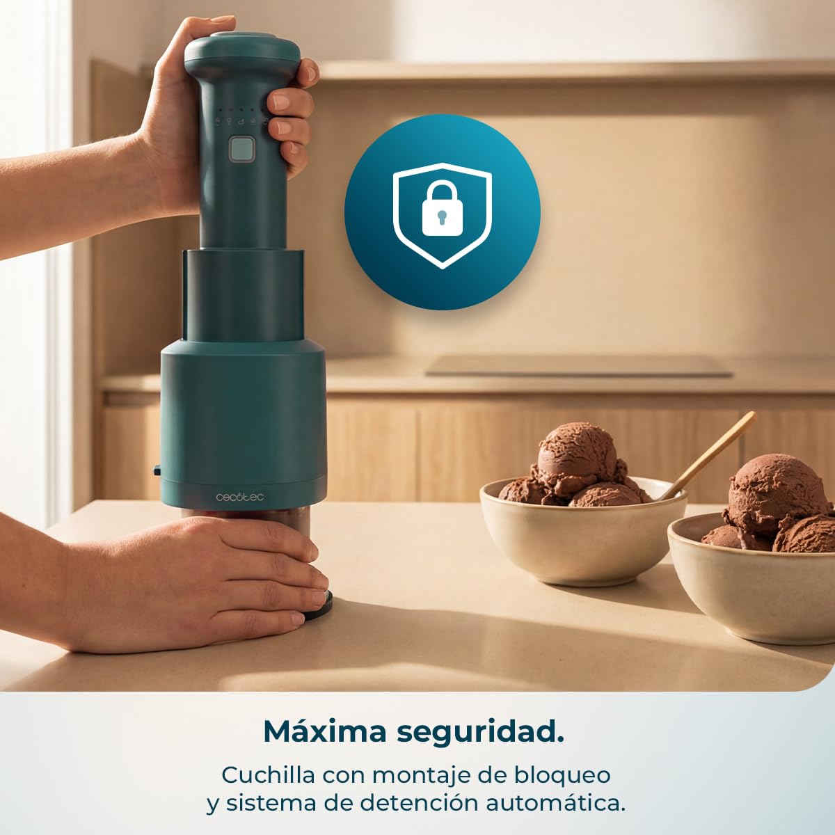Cecotec Máquina de Helados - Heladera de Mano - Gelatec Easymove. 250W, 5 Programas, Mezcla Vertical Cremosa, Helados, Sorbetes y Bebidas en 3 Pasos, 3 Tarrinas 260ml, Cuchilla Separable