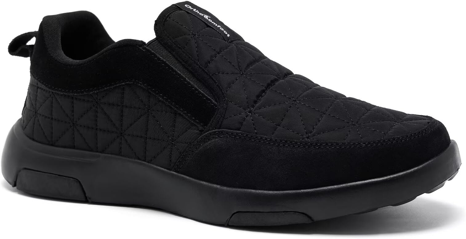OrthoComfoot Men's Orthopedic Slip-On Loafers Walking Shoes: Arch Support Comfortable Plantar Fasciitis Shoes for Flat Feet, Causal Cushion Thick Sole Orthotic Loafers for Heel Foot Pain Relief