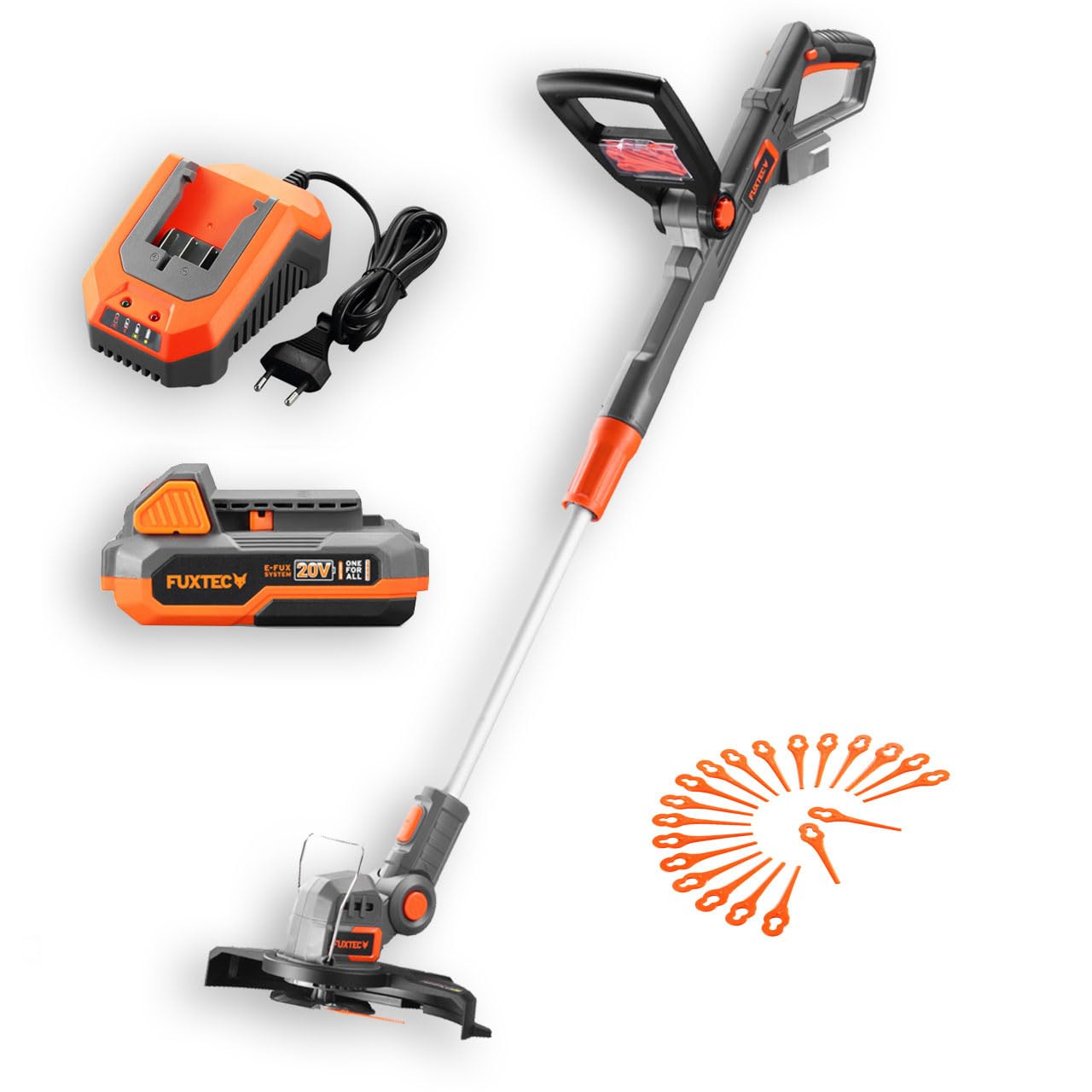 Coupe Gazon - Coupe Bordure à Batterie 20V FUXTEC FX-​E1RT20 - Set avec Batterie Li-​ION 2Ah et Chargeur 1A - Largeur de Coupe 25 cm
