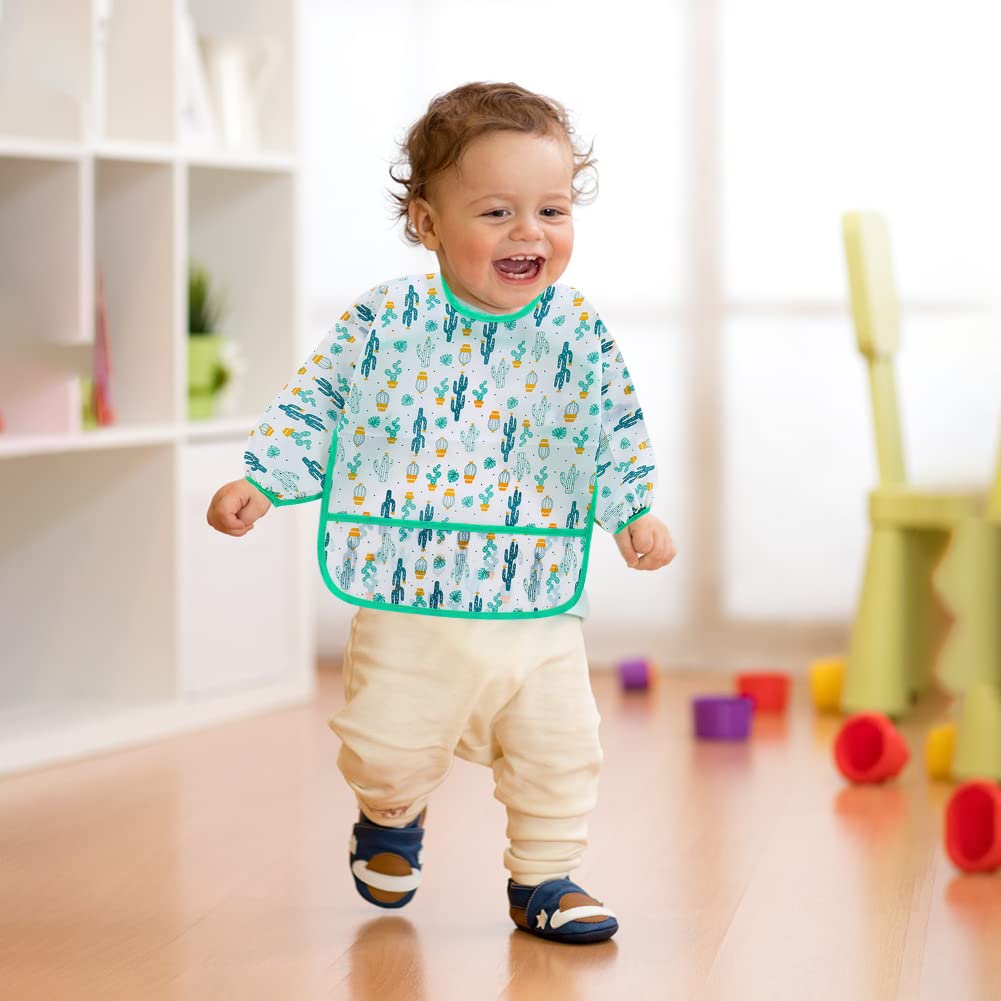 Bavaglini 4 Pezzi Bavaglino con Maniche Impermeabili, Bambino Bavette, Bavaglino Maniche Lunghe grembiule per Dipingere, Giocare e Mangiare 6 Mesi a 3 Anni
