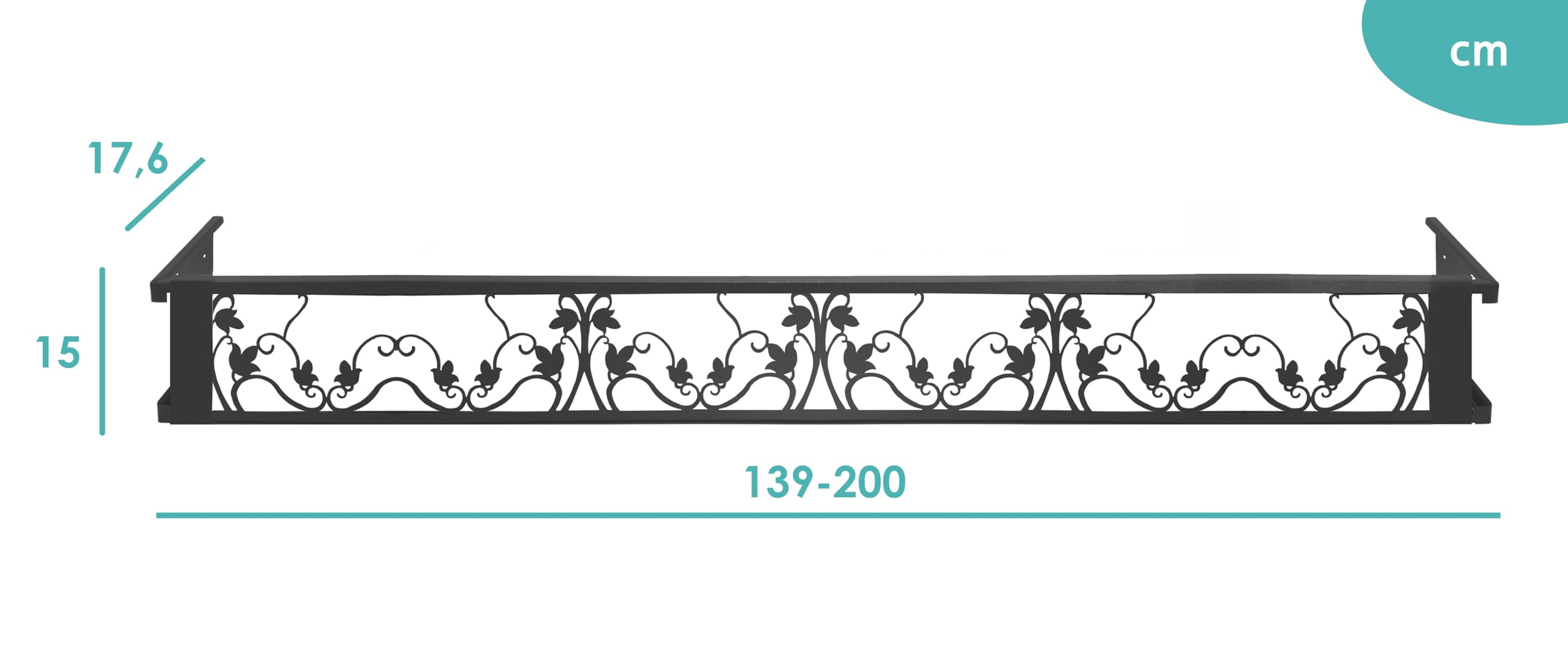 Balconcillo para Macetas, Balconcillo para Plantas, Portamacetas Ventana, Protector de macetas, Modelo Floral Extensible 140-200 cm, Blanco